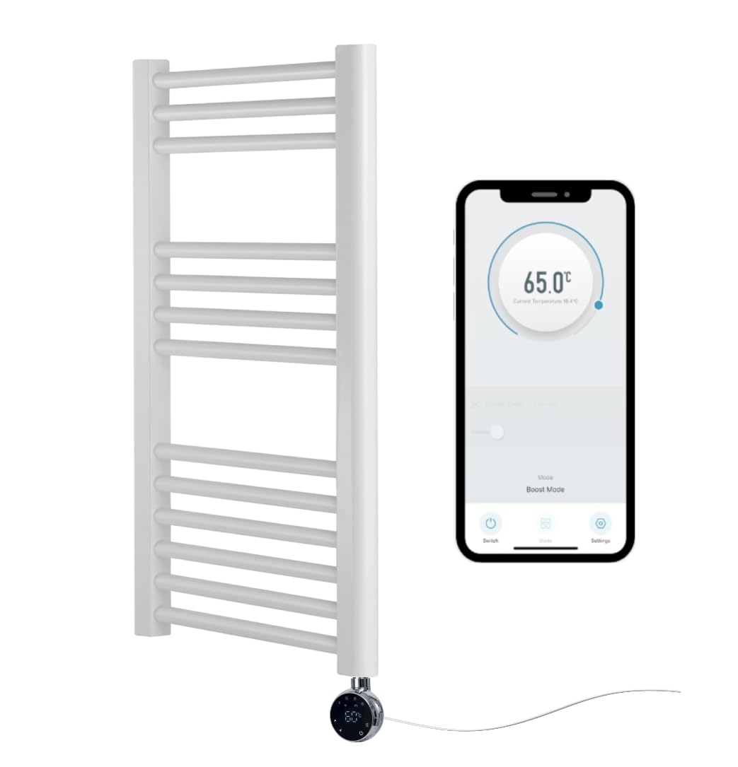 Greened House White Electric WiFi Heated Towel Rail 400mm W x 800mm H