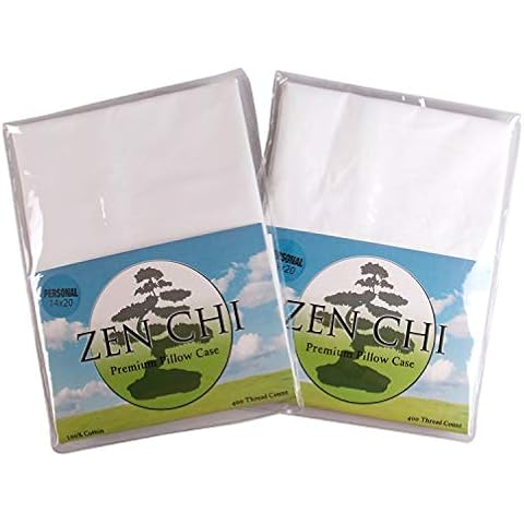 Zen CHI Personal Pillow Case 2 Pack - Organic Cotton Pillowcase w 400 Thread Count- 100% All Natural Design Fits Personal/Japanese Sized Pillows (14" x 20")- Natural Cooling Effect, Quality Sleep Cover