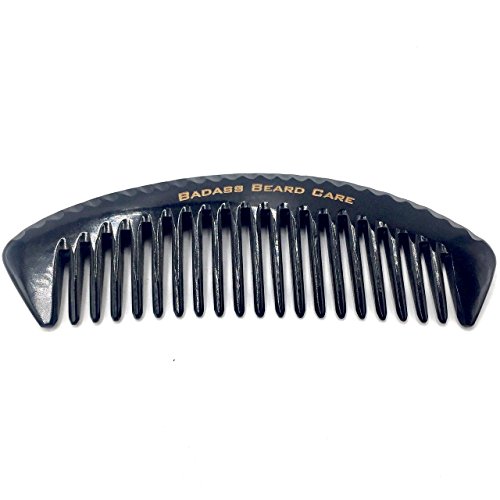 Badass Beard Care Black Series - Wide Tooth Ox Horn Comb - 100% Ox Horn, Shaped Teeth, Hand Made, Sanded and Polished