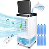 2024 New Portable Air Conditioners with 8L Water Tank, Quiet Swamp Cooler 3 Adjustable Speeds, 70° Oscillation, 6 Ice Packs, Remote Control, Efficient Air Cooling for Rooms, Bedrooms, Office