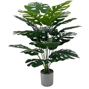28″ Fake Plants Artificial Monstera Deliciosa Plant with 18 Leaves for Indoor Home Decor Faux Monstera Deliciosa Plant Fake Plant Faux Monstera Plant Artificial Trees, 1 Pack