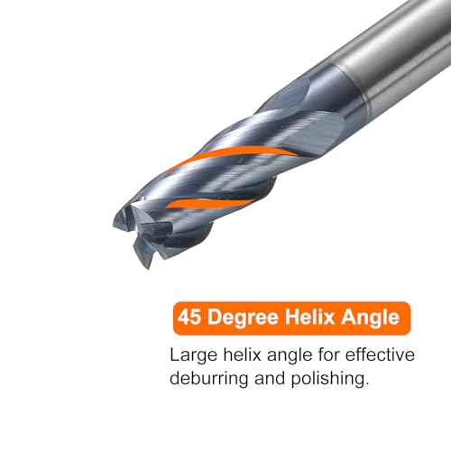 Image of HARFINGTON 5pcs Carbide Square Nose End Mill Bit 4mm Cut Dia 4 Flutes TiAlN Coated Milling Cutter for Hardened Steel Metal (4mm Shank 11mm Cut Length 50mm Long 45 Degree HRC53-55)
