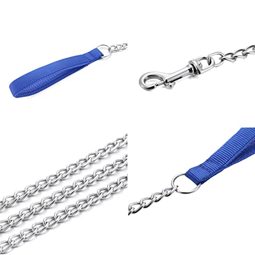 Mogoko Metal Dog Leash Heavy Duty Chew Proof Pet Leash Chain With Padded Handle For Outdoor Training Blue 4Ft #TOP2