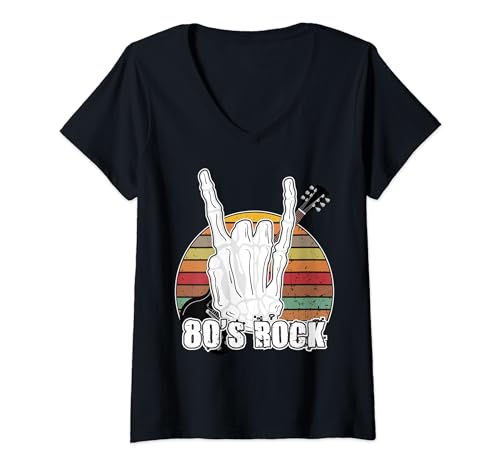Femme Vintage Retro 80's Rock Band Party Retro Music Concert T-Shirt avec Col en V