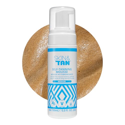 SKIN & TAN Gradual Tanning Mousse - Medium Self Tanner for Natural Glow, Lightweight Easy...