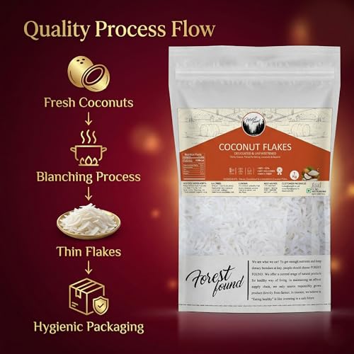 Image of Forest Found Unsweetened Coconut Flakes (1kg) | Pure Nariyal Burada for Ladoo, Barfi & Baking | Desiccated Coconut Powder for Macaroons, Cookies & Cakes | Rich in Vitamin E & Healthy Fats |Shredded Coconut