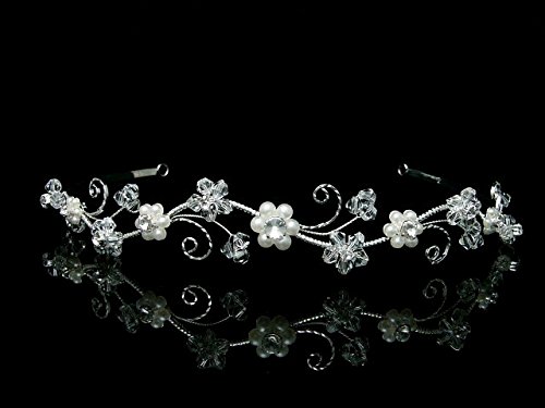 Elegant Wavy Pearl Crystal Flower Bridal Headband Tiara T598