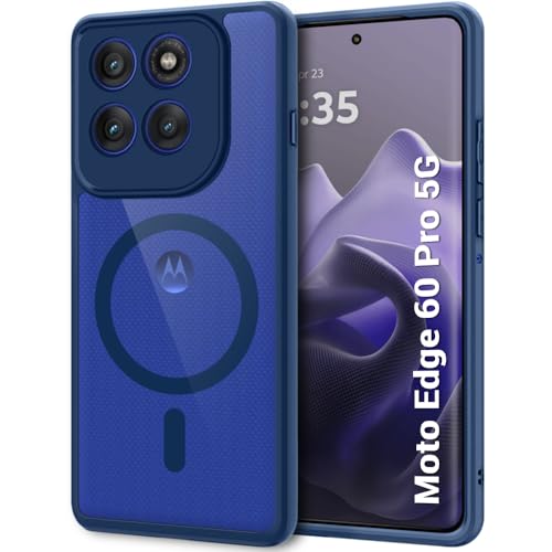 Image of TheGiftKart Hybrid Shockproof Back Cover Case for Motorola Moto Edge 60 Pro 5G | Hard Back Cover Case for Motorola Edge 60 Pro 5G (PC & TPU, MagSafe Compatible, Transparent Clear Back, Blue Sides)