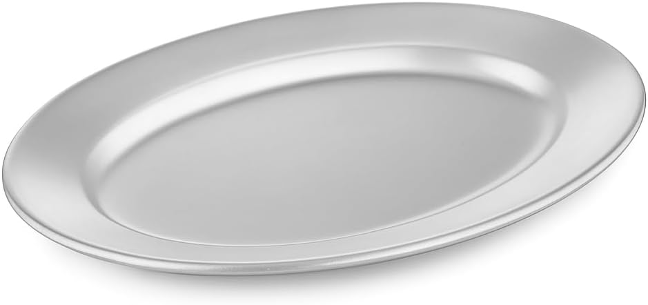 Oval Aluminum Sizzler Platter, 12 3/4 x 8 1/2 Inches, Silver, Hand Wash Only, Oven Safe
