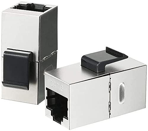 DKURVEEthernet Cat6/Cat5e Keystone Coupler, STP Shielded RJ45 Network Cable Female to Female Insert Inline Coupler Extender/Extension Joiner Jack - Silver(PACK OF 2)