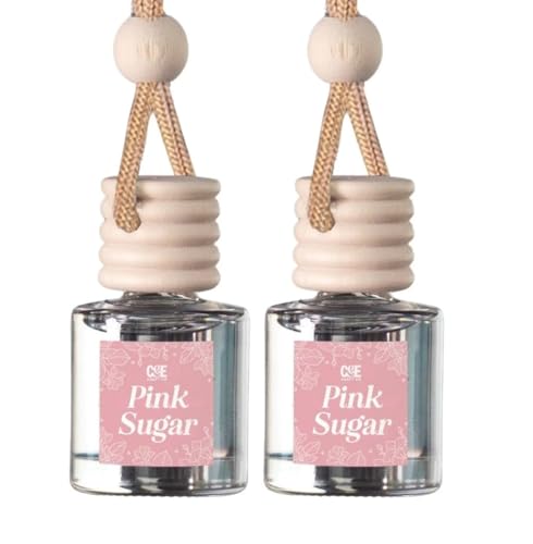 C&E Craft Co Hanging Car Air Freshener Diffuser 2 Pack, Long Lasting Fragrance Oil Car Freshener, Glass Bottle Auto Air Freshener, Made in USA (Pink Sugar)