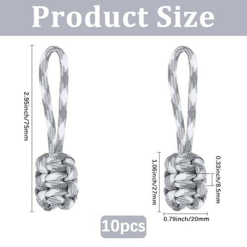 Image of GORGECRAFT 10Pcs Woven Zipper Pulls Polyester Zip Puller Extender Gray Rope Zipper Heads Slider Handle Cord Zip Pulls Tab for Suitcases Backpacks Luggage Purses Handbags Jackets Clothing Accessories