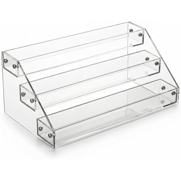 QWORK® 3-Tier Przezroczysty akrylowy stojak Wyświetlacz akrylowy Riser Półka na perfumy Biżuteria Babeczka Kosmetyki Lakier do paznokci Figurki Przyprawy (31 x 16 x 11.5 cm)