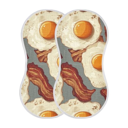 Vintage Fried Eggs Bacon Burp Cloths Baby Boys Girls Absorbent Soft Cotton Burping Cloths Rags, 2 Pack