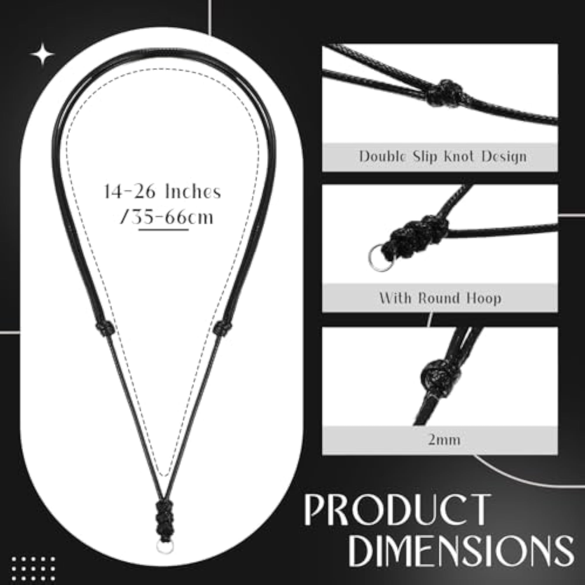 Men's Adjustable Black Polyester Rope Necklace