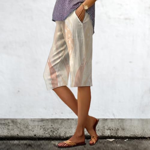 Trousers for Women Dressy Casual Knee Length Printed Vintage Summer Trendy Shorts Breathable Lightweigh Pants2