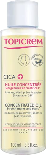 Topicrem - Cica, Huile Concentrée Vergetures et Cicatrices - Atténue, Aide à Prévenir, Apaise, Hydrate 24h - Soin Visage et Corps pour Peaux Sensibles - Fini Non Gras, Non Collant - 100 ml Cover