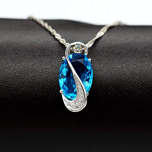 Uloveido Women's Platinum Plated Oval Light Blue Crystal Pendant Necklace Clip On Earrings Halo Rings Wedding Anniversary Birthday Jewelry Set For Girls Women T472 #TOP22