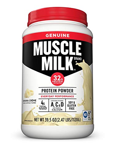 Muscle Milk Genuine Protein Powder, Banana Crème, 2.47 Pound, 16 Servings, 32g Protein, 2g Sugar, Calcium, Vitamins A, C & D, NSF Certified for Sport, Energizing Snack, Packaging May Vary