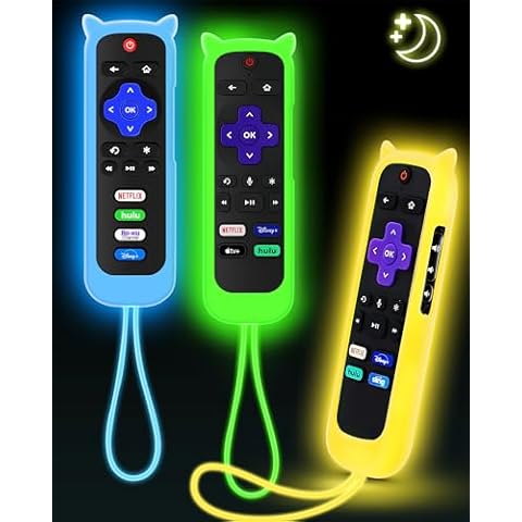 （3 Pack） ONEBOM Roku Remote Case Cover, Cover for Hisense/TCL Roku TV Steaming Stick/Express Universal Controller Silicone Sleeve Skin | All Can Glow in The Dark Green Blue Yellow Cover