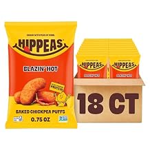 Hippeas Chickpea Puffs, Blazin Hot, 18 x 0.75 oz Bags, Baked Crunchy Chickpea Snacks with 3g Plant Protein, 2g Fiber & 40% Less Fat, Dairy & Gluten Free, Non-GMO, Top 9 Allergen Free