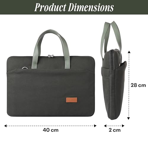 Image of Protecta Grace Office Laptop Messenger Bag for Men and Women Canvas Look Laptop Briefcase Water Repellent Padded Laptop Messenger Sleeve Bag 15.6 Inch Ideal for Office & Work in Color Olive