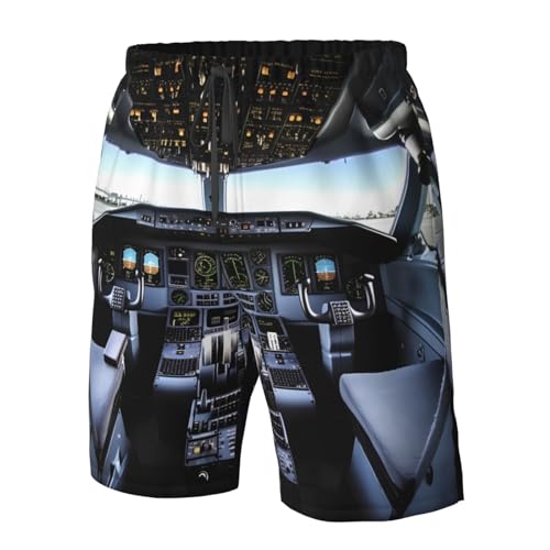 Airplane Cockpit Men's Swim Trunks Quick Dry Board Shorts with Pockets Casual Drawstring Beach Shorts4