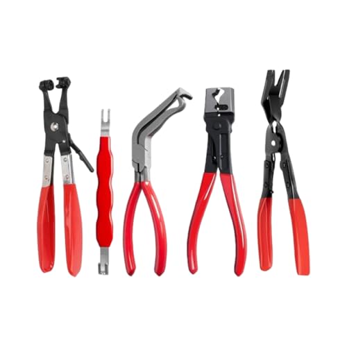 5-Piece Automotive Electrical Disconnect Pliers Kit, High-Carbon Steel 60° Angled Connector Separator, Hose Clamp Pliers, Trim Clip Removal Tools, Plug Release & Wire Terminal Remover for Auto Repair