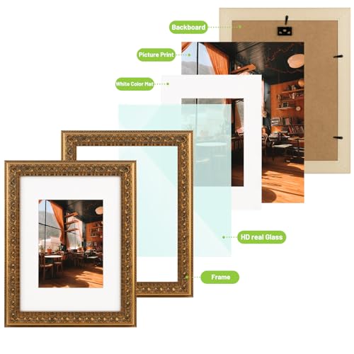 Image of Golden State Art, 9X12 Ornate Finish Photo Frame with White Mat for 6X8 Picture & Real Glass, Color: Bronze