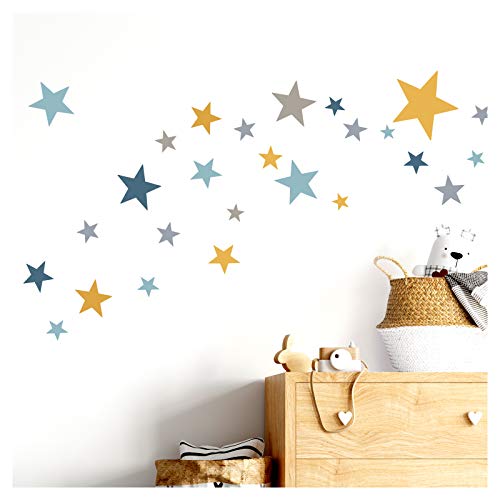 Little Deco Wandtattoo 60 Sterne Kinderzimmer Mädchen Junge Stars I gelb grau blau I viele Farben Wandaufkleber Wandsticker Set bunt selbstklebend DL409