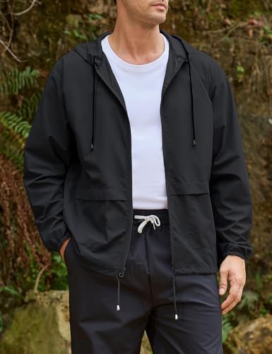 Image of Mens Rain Jacket Lightweight Waterproof Raincoat with Hood Packable Windbreaker Jacket Hiking Cycling