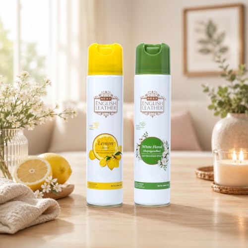 Image of Next Care English Leather Air Freshener Spray 220ml | Long Lasting Room Freshener for Home, Office & Car | Odour Eliminator (Lemon & White Floral)