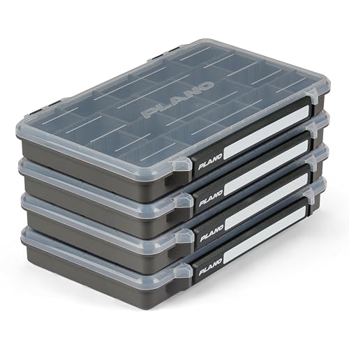 Image of Plano StowAway 3700 Stow Tackle Box, 4 Pack, with Corrosion-Preventive Rustricor, Single Latch Design, Transparent DuraView Lid, Stackable Storage for Fishing Bait, Lures and Gear