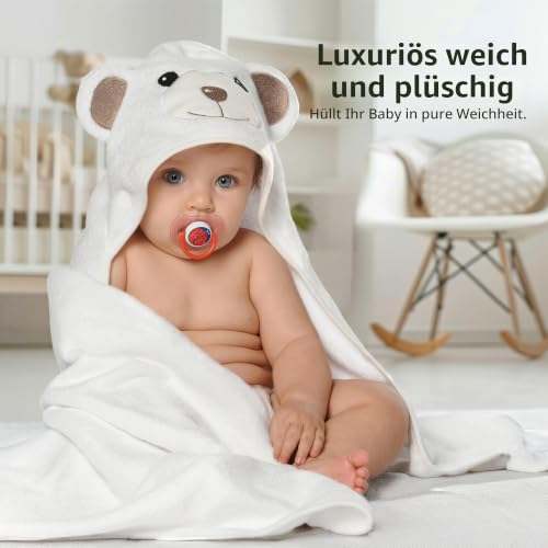 Bambus-Kapuzenhandtuch Baby - Weiches, saugstarkes Babybadetuch mit Kapuze für Neugeborene… – Ansicht 2