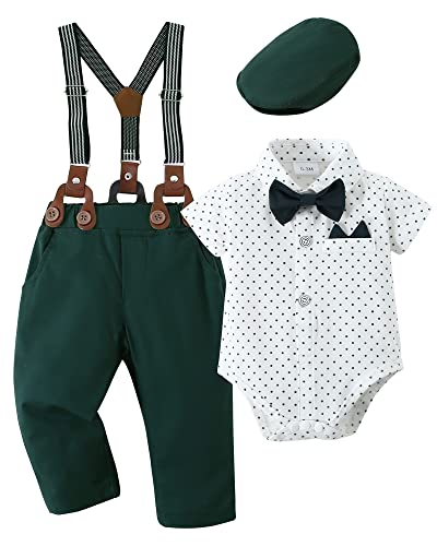 Image of YALLET Baby Boy Clothes Suit Newborn Infant Gentleman Outfits, Formal Dress Shirt+ Bowtie+ Suspender Pants Wedding Party Set