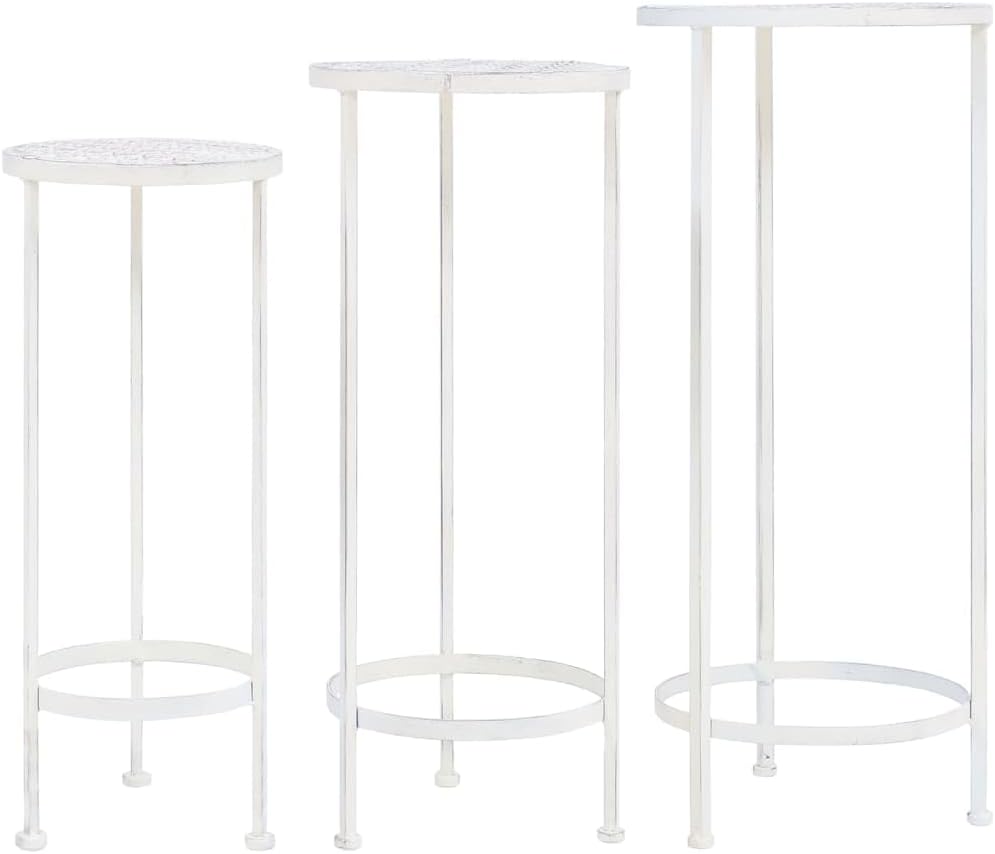 vidaXL Plant Stand Antique White Metal Medium Stackable Plant Stand