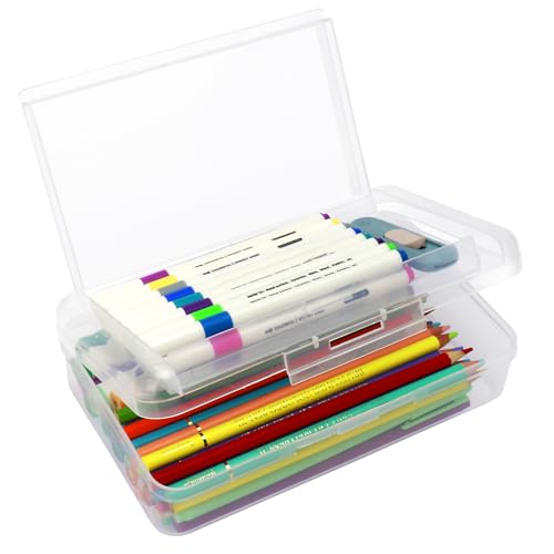 Image of 1 Pack Double Layer Hard Pencil Cases, Plastic Translucent Pencil Box with Snap-Tight Lid for Pens, Pencils, School, Stylish Office Supplies Storage Organizer Box,Medium-sized (Clear)