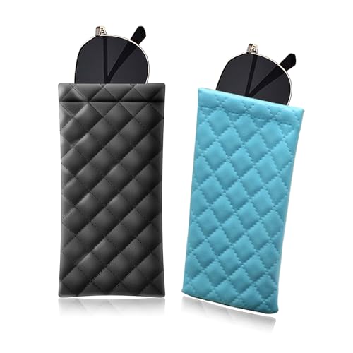 Estojo de óculos portátil com 2 peças, Preto/azul, M