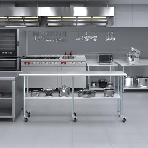 Image of AmGood 84 inch Long x 18 inch Deep Stainless Steel Table with Casters