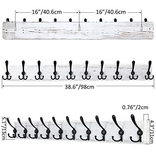 Image of SKOLOO Rustic Large Wall Mounted Coat Rack-38.6'' Long Coat Rack for Wall, Pine Solid Wood Coat Rack Hook, Farmhouse Coat Hanger Wall Mount for Hanging Jacket Coat Hat, Pack of 2