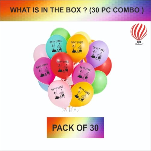 Image of HK balloons 30Pcs Lohri Decorations Printed Balloons For Lohri Festival Multicolor Balloons to Celebrate Hindu Punjabi Occasion Function For Offices Home Lohri Decorations Items. Rubber