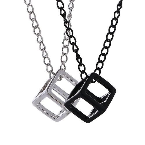 Leadigol 2PCS Hollow Cubic Pendant Necklace,Cube Shape Necklace Geometric Punk Necklace...