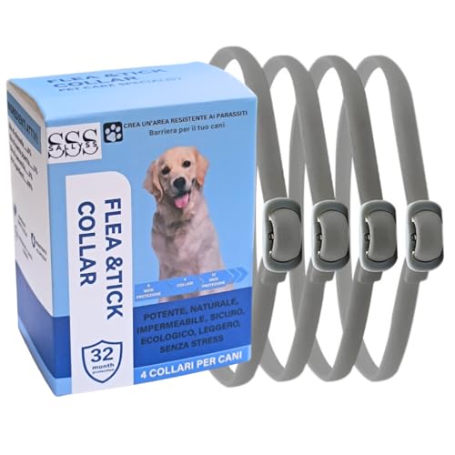 SALLYSS Collare antiparassitario per cani - Antipulci, Pidocchi - Impermeabile, Naturali, Regolabile 65cm - 4 Protezione da pulci e zecche fino a 32 mesi -