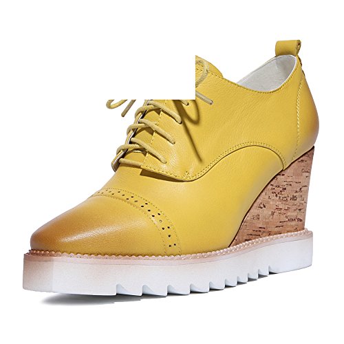 Chaussures à talon haut plateforme compensé wedges casual en cuir tête ronde pour femme
