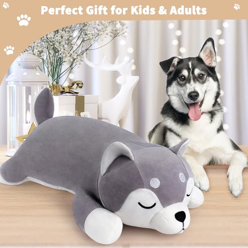 Image of Auspicious beginning 30'' Husky Stuffed Animal Plush Pillow, Huskies Anime Body Pillow, Kawaii Stuff Animal Plush Toy, Big Plushie Stuffed Dog Giant Plush Throw Pillow Gifts for Boys Girls