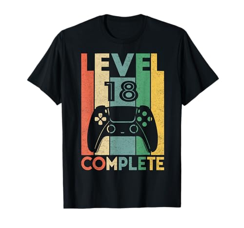 18 anos aniversário homem rapariga divertido presente nível 18 t-shirt, Preto, S