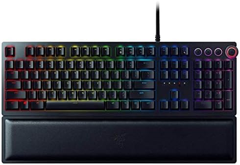 Razer Huntsman Elite - Teclado Gaming, Teclado Rápido, Switches Optomecánicos De Razer, Retroiluminación RGB Chroma, Dial Digital Multifunción, Reposamuñecas Ergonómico - Teclado Español, negro