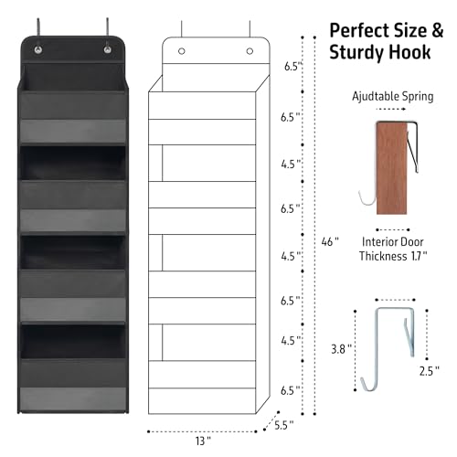 Over The Door Hanging Organizer with 4 Large Pockets – Closet, Bathroom, Nursery, Bedroom, Dorm Storage for Toys, Cosmetics, and Baby Essentials, Black - Image 4