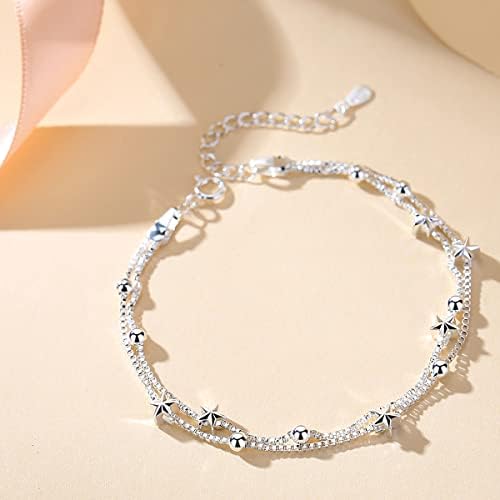 L.Karden Silver Bracelet for Women Jewellery,Sterling Silver Bracelet S925 Friendship Bracelets Star Cute Bracelets for Girs,Gift for Mom,Gift for Mothers Day