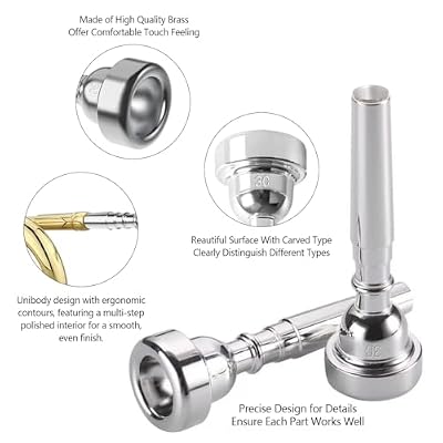 3C Trumpet Mouthpiece with Lightweight Aluminum Practice Trumpet Mute Silencer Fit for Yamaha Bach Conn King Replacement Musical Instruments Accessories, Silver